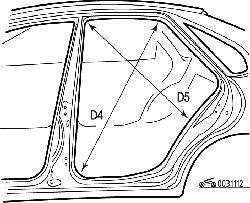Размеры, позволяющие оценить изменение геометрии заднего дверного проема, для кузова «седан»