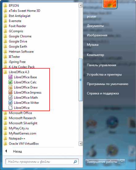 состав пакета libreoffice