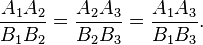
\frac{A_1A_2}{B_1B_2}=\frac{A_2A_3}{B_2B_3}=\frac{A_1A_3}{B_1B_3}.
