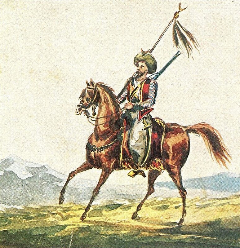 Конный горец со знаменем. 1836. Акварель.jpg