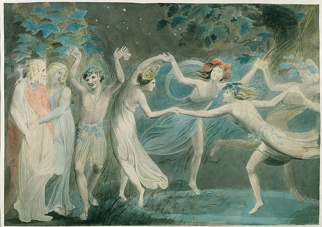 Оберон, Титания и Пак танцуют с феями. Уильям Блэйк, 1786 год. Тейт Британия.