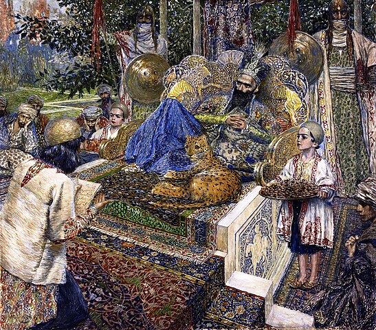 Фирдоуси читает поэму «Шах-Наме» шаху Махмуду Газневи. Картина В. Суренянца, 1913 год